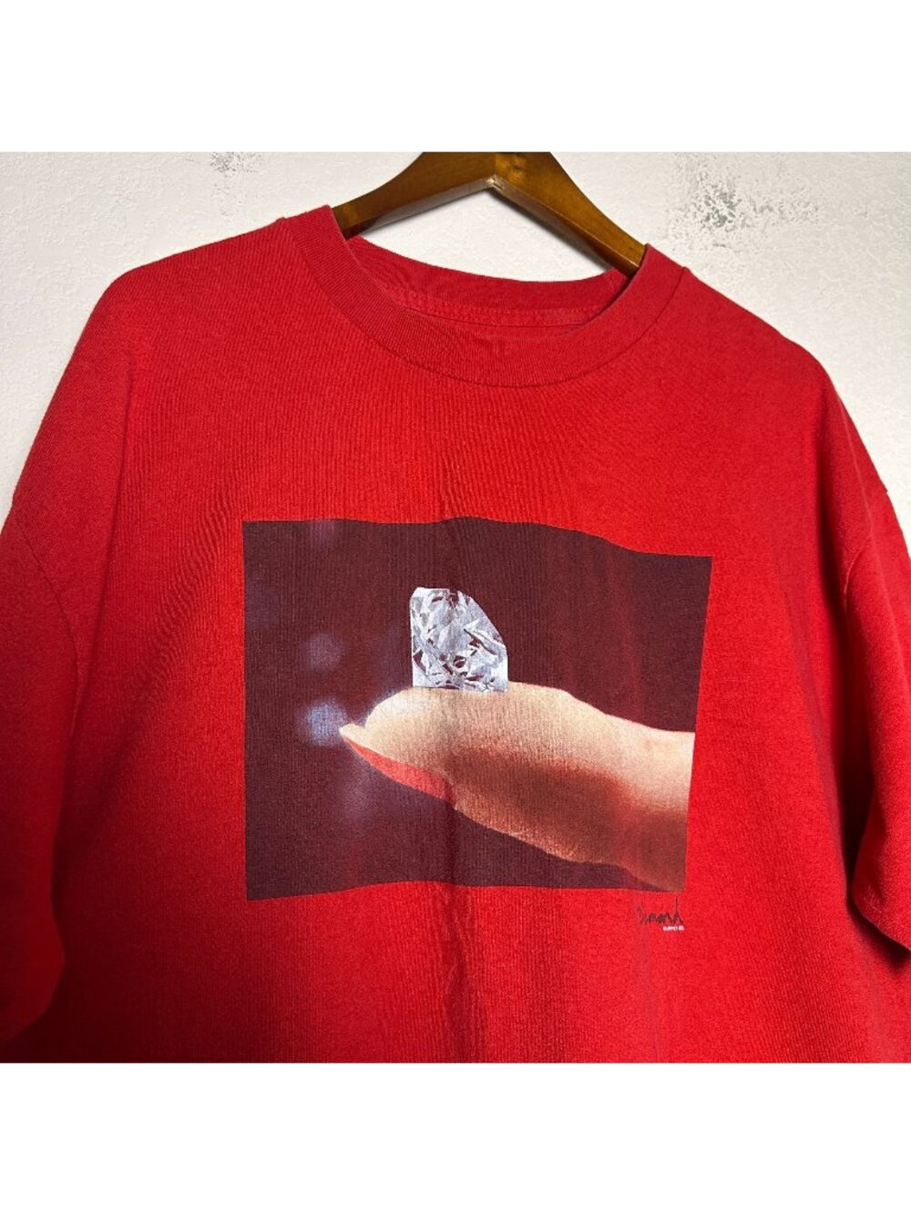 Diamond Graphic Men XL T-Shirt Red Solid Fingernail Streetwear Indie Rap Y2K
